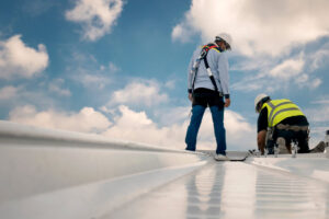 commercial roofing. Construction,Engineer,Wear,Safety,Uniform,Inspection,Metal,Roofing,Work.